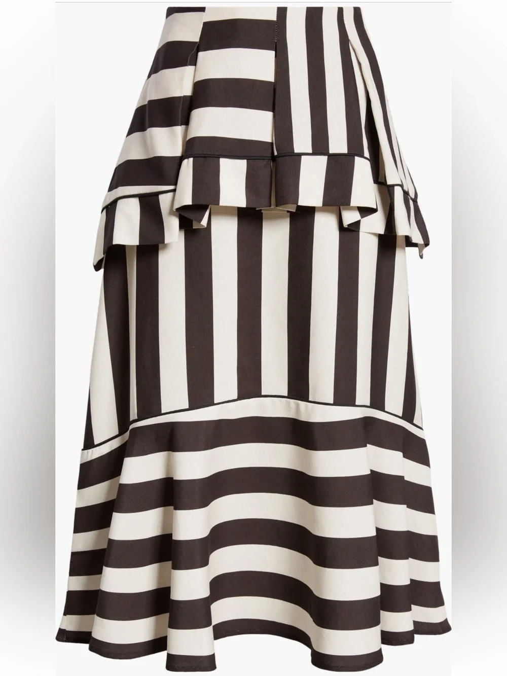 FARM Rio Mixed Stripes A-Line Black and White Ruffled Midi Skirt NWT Size XL